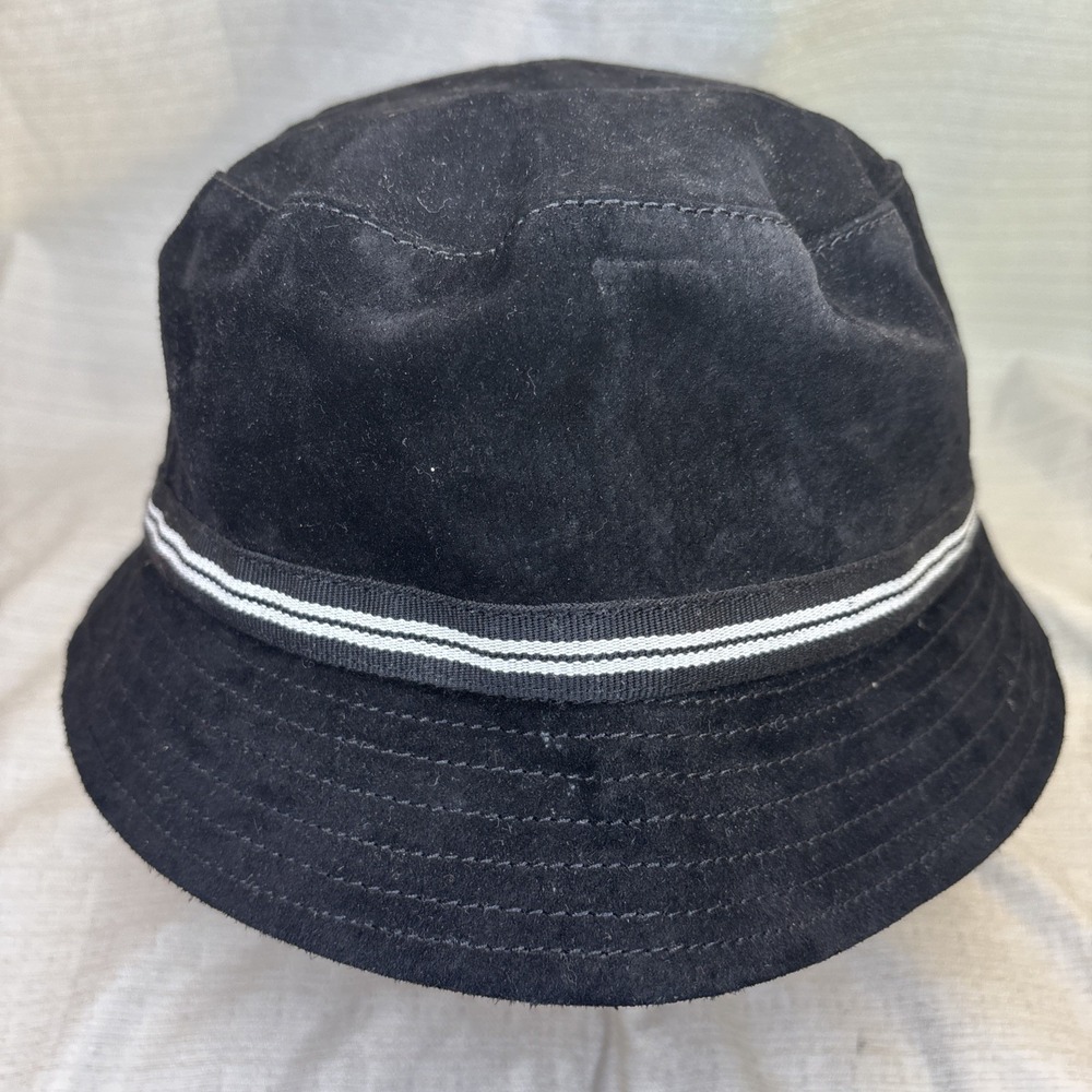 New York & Company Black 100% Suede Bucket Hat Striped Band OSFM RN81189‎